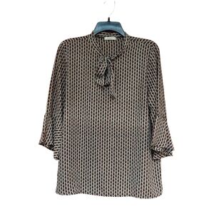 EUC Les Amis Black and Brown Patterned Blouse Size M